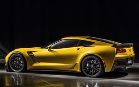2015 Chevrolet Corvette Z06 yellow supercar side view HD wallpaper