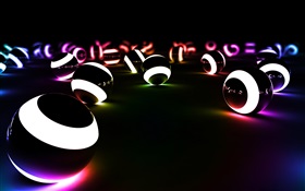 3D balls, dark white, lights HD wallpaper