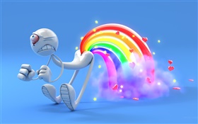 3D design, one-eyed man, rainbow