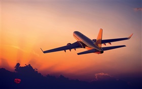 Aircraft flight, sunrise, clouds, sky HD wallpaper