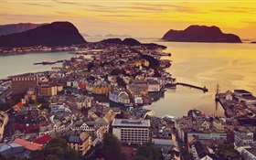 Alesund, Norway, city, houses, sunset, coast HD wallpaper