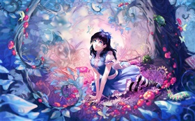 Anime girl in the fairy forest HD wallpaper