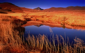 Arid place, lake, mountain HD wallpaper