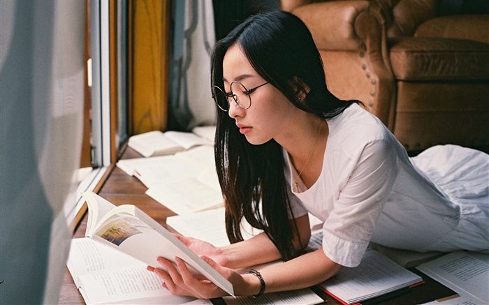 Asian girl reading book Wallpapers Pictures Photos Images