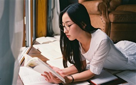 Asian girl reading book HD wallpaper