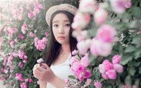 Asian girl with rose flowers HD wallpaper