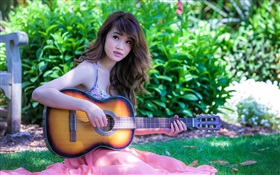 Asian music girl, guitar HD wallpaper
