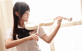 Asian music girl, violin HD wallpaper