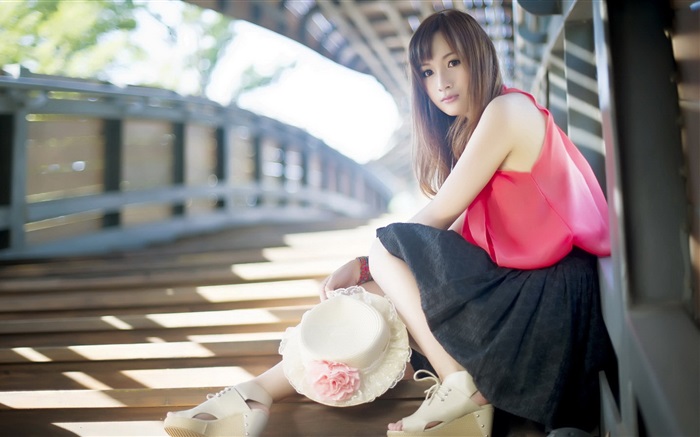 Asian pure girl at bridge Wallpapers Pictures Photos Images