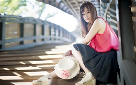 Asian pure girl at bridge HD wallpaper