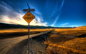 Autumn, road sign, blue sky HD wallpaper
