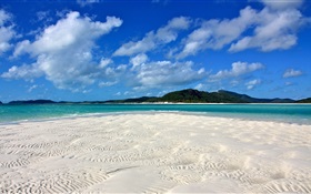 Beach, sea, mountains, clouds HD wallpaper
