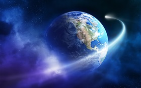 Beautiful Earth, space, planet, comet HD wallpaper