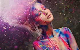 Beautiful fashion girl, colorful, paint, creative HD wallpaper