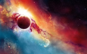 Beautiful space colors, planets, red and blue HD wallpaper