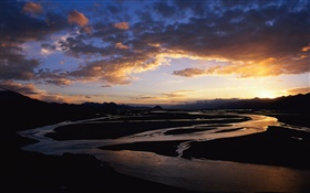 Bend of the river, dusk, sunset, China HD wallpaper