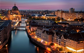 Berlin, Germany, night city, lights, houses, river HD wallpaper