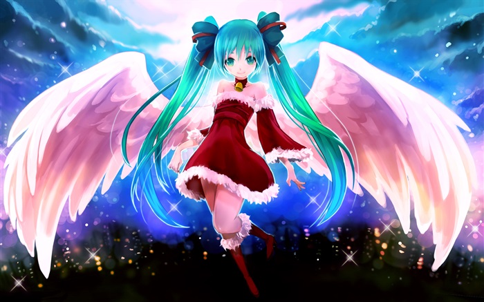 Blue hair anime girl, angel, wings Wallpapers Pictures Photos Images
