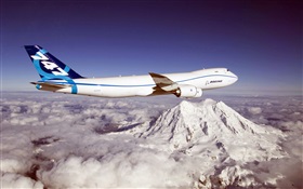 Boeing 747 aircraft, mountain, clouds HD wallpaper