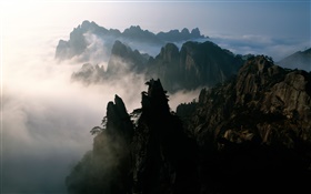 China, mountains, fog, dawn HD wallpaper