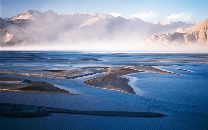 Chinese landscape, lake, mountains, fog Wallpapers Pictures Photos Images