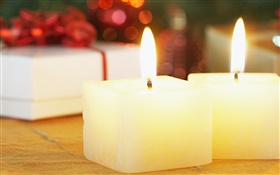 Christmas square candles close-up