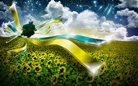Creative design, sunflower, ribbon HD wallpaper