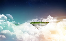 Creative images, aerial floating island, clouds HD wallpaper