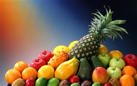 Delicious fruits, apples, oranges and pineapple HD wallpaper