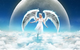 Fantasy angel girl in sky, clouds HD wallpaper