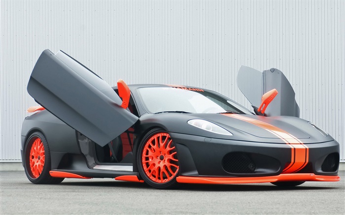 Ferrari black supercar, doors opened Wallpapers Pictures Photos Images