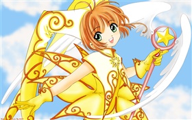 Golden dress anime girl HD wallpaper