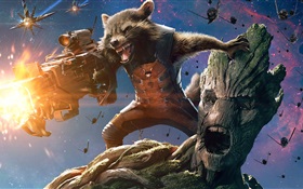 Guardians of the Galaxy, 2014 movie, raccoon and tree man HD wallpaper