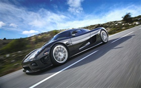 Koenigsegg black car at high speed HD wallpaper