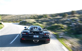 Koenigsegg black car rear view HD wallpaper