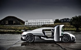 Koenigsegg silver supercar side view HD wallpaper