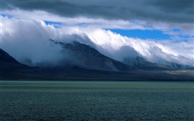 Lake, mist, mountain, morning scenery China HD wallpaper