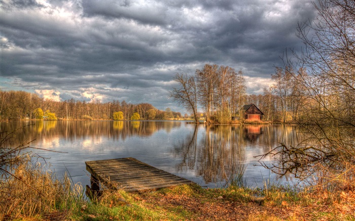 Lake, trees, house Wallpapers Pictures Photos Images