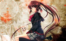 Long hair anime girl with cat HD wallpaper