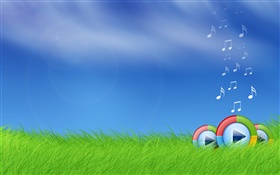 Microsoft Windows media play logo in the grass HD wallpaper