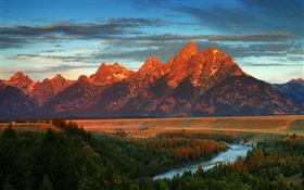 Mountains, forest, river, autumn, America, Wyoming HD wallpaper
