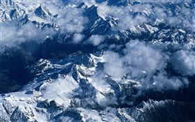 Mountains, snow, clouds, Chinese scenery HD wallpaper
