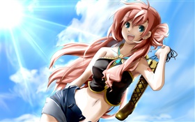 Pink hair anime girl, summer, sun HD wallpaper