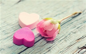 Pink rose and love heart-shaped HD wallpaper