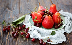 Red cherry and red pears HD wallpaper