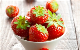 Red fresh strawberries, bowl HD wallpaper