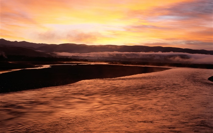 Red sky, river, dusk, sunset, China Wallpapers Pictures Photos Images