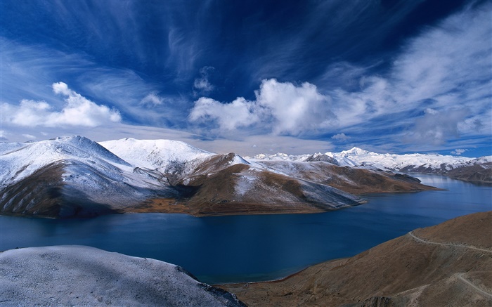 River, mountains, blue sky, China Wallpapers Pictures Photos Images