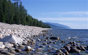 Rocks, beach, Lake Baikal, Russia HD wallpaper
