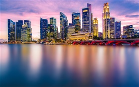 Singapore, city evening, lights, skyscrapers, bay HD wallpaper